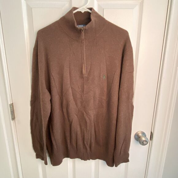 Vtg Polo Ralph Lauren 1/4 Zip 100% Merino Wool Sweater Men’s 2XB Big Pony - Picture 1 of 6